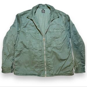 Zara Mens Denim Collection Jacket Sz XL Collared Full Zip Olive Utility Pullover